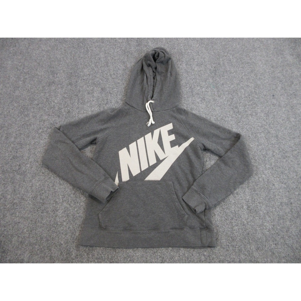 Nike Hoodie Womens XS Gray Fleece‎ Pullover Kangaroo Pocket Big Logo Sweatshirt